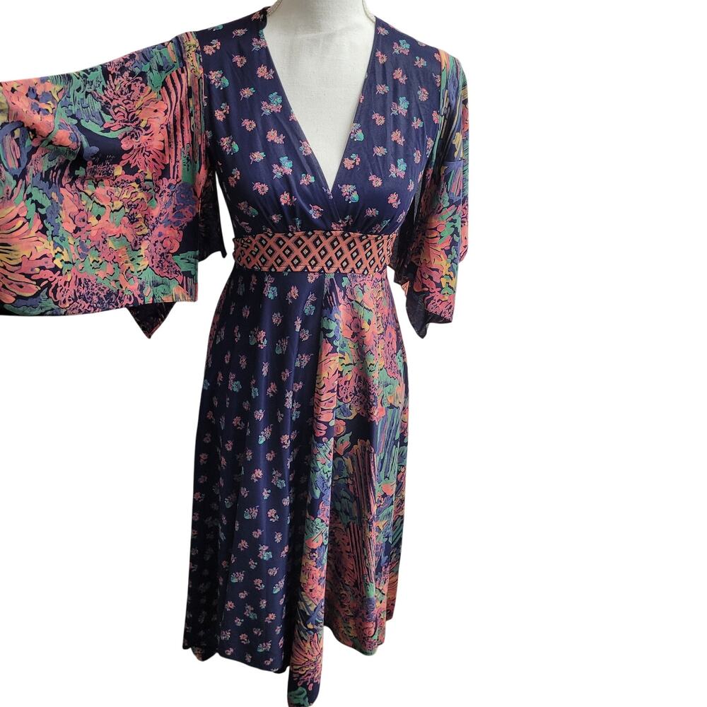 Vintage ILGWU patchwork handkerchief asymmetrical midi dress floral cottagecore